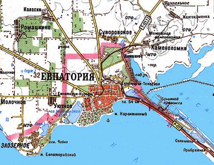Фрагмент топографической карты в районе Евпатории